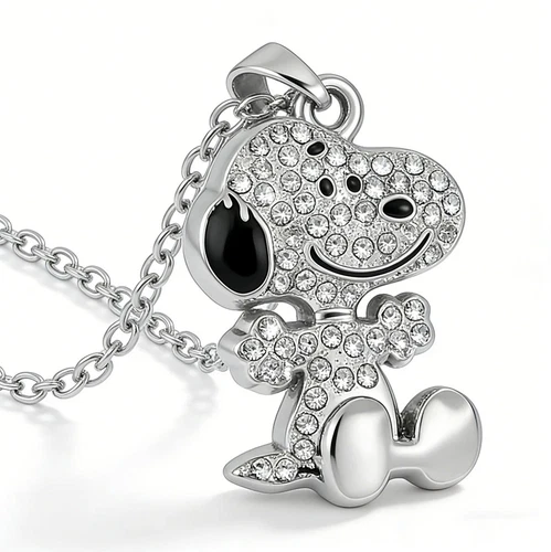 1pc Cartoon Dog Zircon Pendant Necklace Clavicle Chain Cute Couple Jewelry Gift - product listing photo
