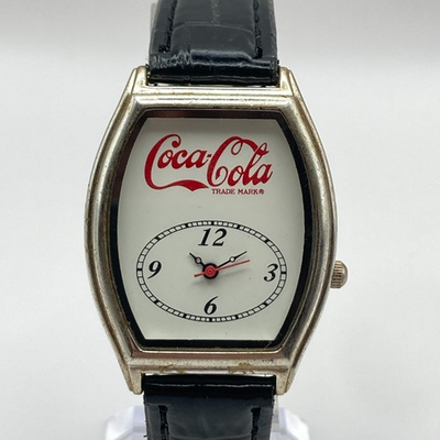 #ad #ad Coca Cola Watch Men Women Silver Tone Black Leather Band New Battery 9quot; $24.99