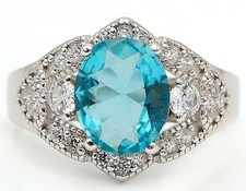 6CT Aquamarine  Topaz 925 Solid Sterling Silver Ring Jewelry Sz 6