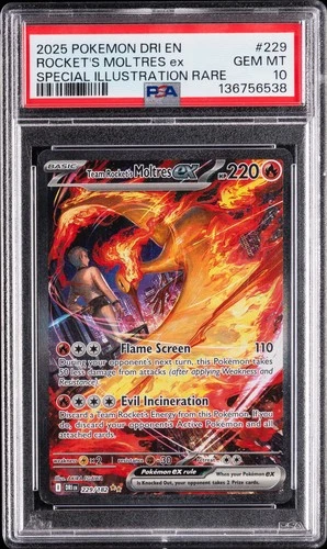 2025 POKEMON DRI EN-DESTINED RIVALS #229 TEAM ROCKET'S MOLTRES EX PSA 10