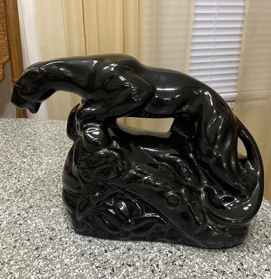 Vintage Black Panther TV Lamp 1950s Ceramic MCM No Electric Parts