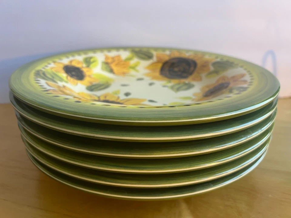 New Set of 6 TableTops Unlimited Provencial Sunflower Melamine Dinner Plates 11" - Image 2 of 4