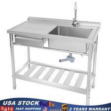 Kitchen Freestanding Stainless Steel Utility Sink w/ Cabinet Pull-Out Faucet