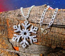 Silver Glitter Frozen Snowflake Pendant Necklace Snow Flake Winter Jewelry