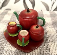 Miniature Mini Tea Pot Set Apple 9 Piece Novelty Resin