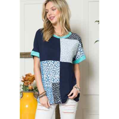 CELESTE CLOTHING ANIMAL PRINTED COLOR BLOCK TOP- NEW--SIZE 1XL-CLEARANCE!!!!