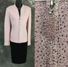 BEAUTIFUL St John evening knit jacket pink rhinestones embellished blazer size 8