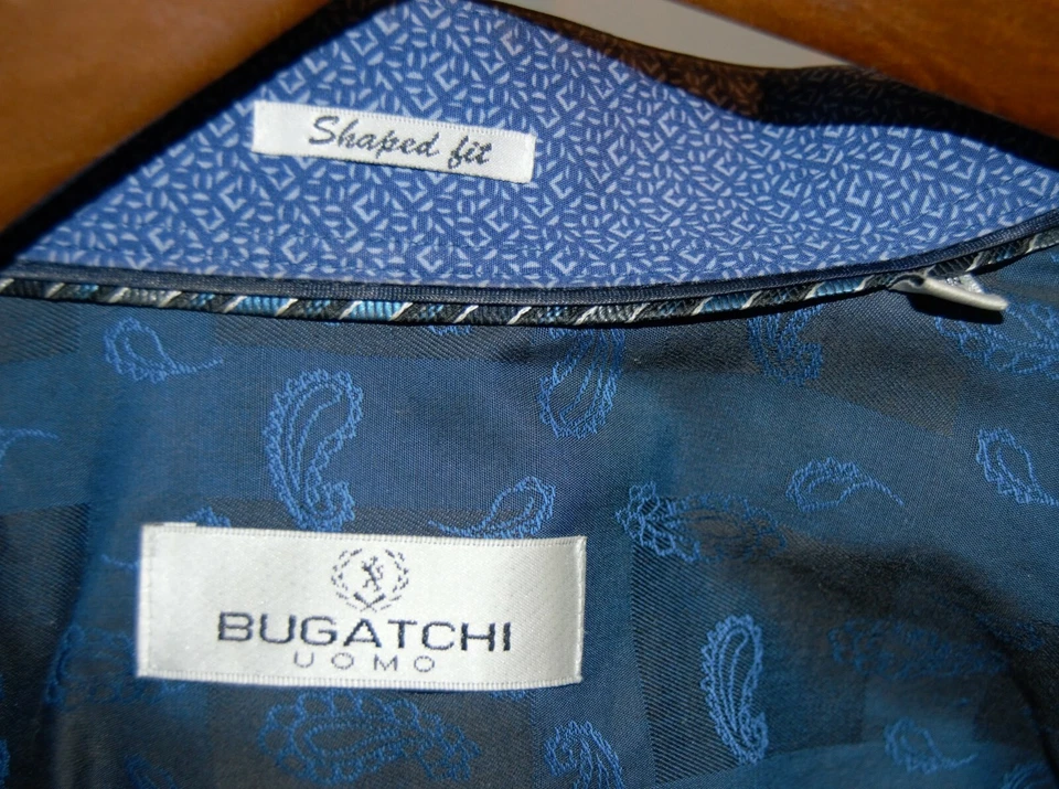 Bugatchi - 蓝色佩斯利优雅男式合身正装衬衫  — 第 2/4 张图片