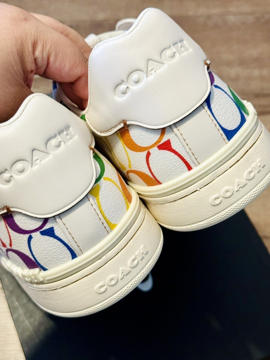 NWT Coach Clip Low Top Sneaker In Rainbow Signature Canvas  display picture 3