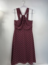Banana Republic Dress Women's Size 4 Red/Black/White Twist-Neck Halter Lined