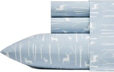 Blue White Deer Forest 4 pc Cotton Flannel Sheet Set Twin Full Queen King Bed