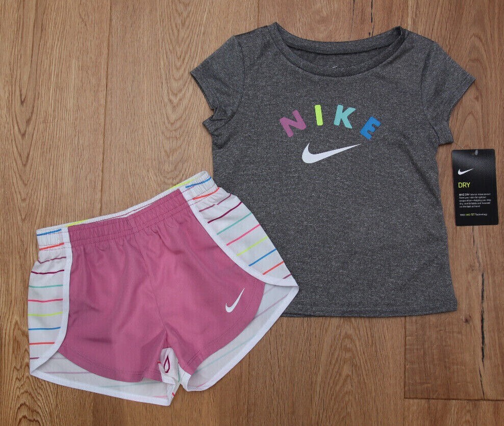 NEW Nike Infant Baby Girl 2 Piece Top & Shorts Set Gray/Multi DRI