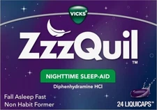 Vicks ZzzQuil, Nighttime Sleep Aid LiquiCaps, 25 mg Diphenhydramine HCl 24 Caps