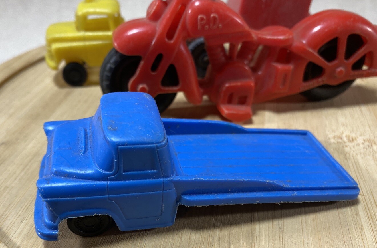 Vintage Processed Plastic Toy Truck Parts Lot! Hubley Motorcycle, USA