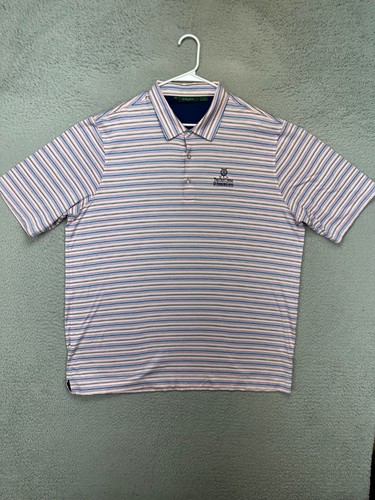 Bobby Jones Shirt Mens 2XL Blue Balance Stripes Casual Polo Short Sleeve Rugby - Picture 2 of 10