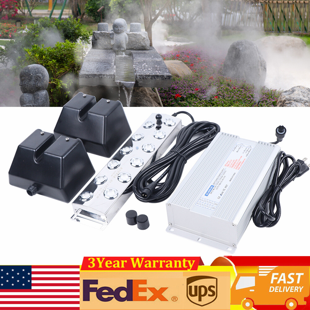 12-Head 110V Ultrasonic Pond Fogger Kit with 2 Floating Buoys for Water Features