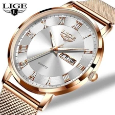 LIGE Ultra-thin Man Women Watch Quartz Luminous 30M Waterproof Ladies Wristwatch