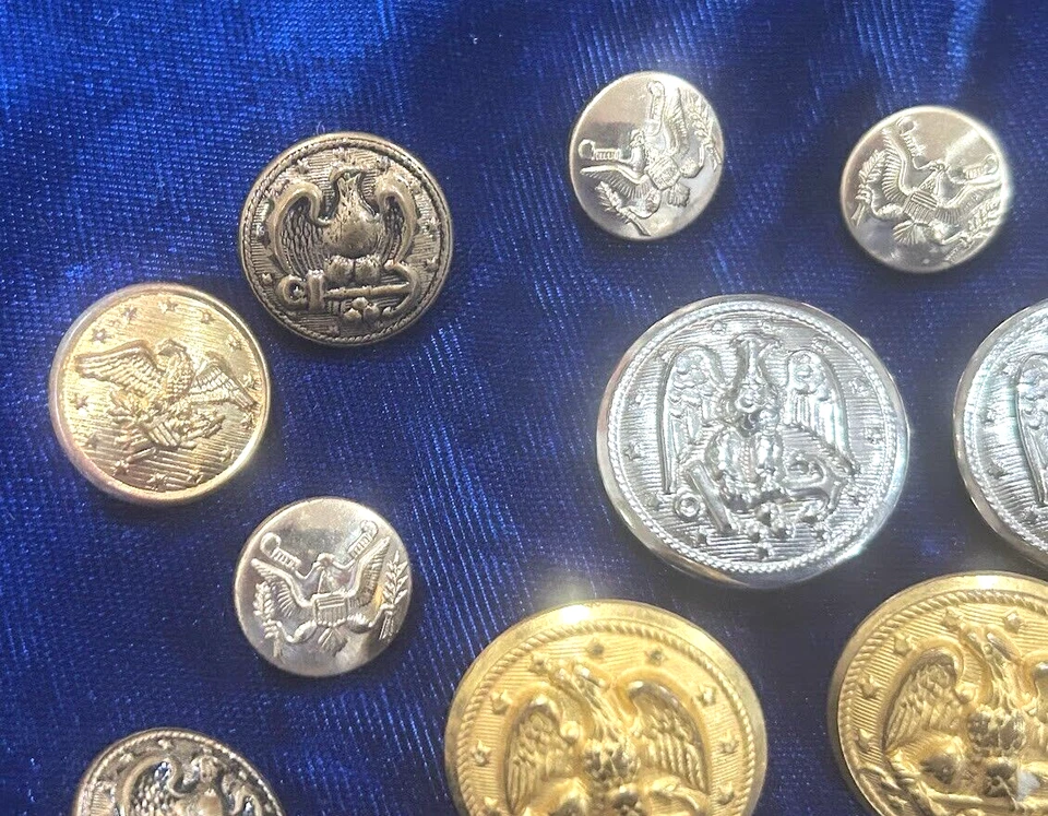 27 Eagle Buttons - Military & Jacket. Brass & Silver-toned. Backmarked. 1/2"- 1" - Image 4 of 4