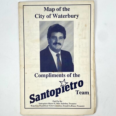 City Of Waterbury Map Conn 1991 Mayor Santopietro Republican Campaign Brochure