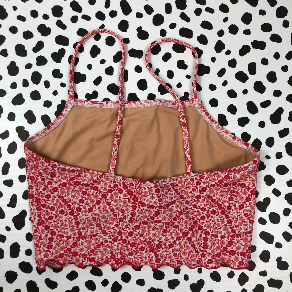 CREWCUTS NIÑAS NUEVO CON ETIQUETAS Rojo Rosa Floral Borde Perla Tankini NATACIÓN TOP Reg. 16 BO432 Foto 2 de 4