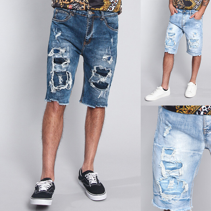 Victorious Men's Trendy Stylish Distressed Ripped Illusion Denim