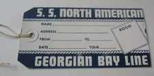 Old Vintage - S.S. NORTH AMERICAN - Steamship - BAGGAGE TAG - Geogian Bay Lines