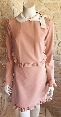 ROBE TUNIQUE TALIA Benson ( plus d'étiquette ) lin rose poudré guipure M/L tbé EUR 6,00