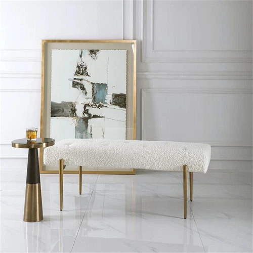 Uttermost Olivier Contemporary Fabric and Stainless Steel Bench in White - Picture 7 of 8