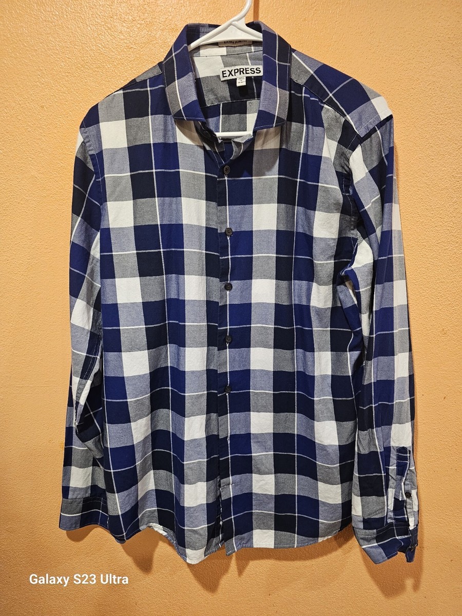 Mens Express Sz L Blue White Extra Slim Fit 16-16.5 100% Cotton Dress Shirt  | eBay