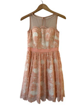 Aqua Peach Lace Mesh Sleeveless Fit & Flare Cocktail Dress Size 0 Floral Silk