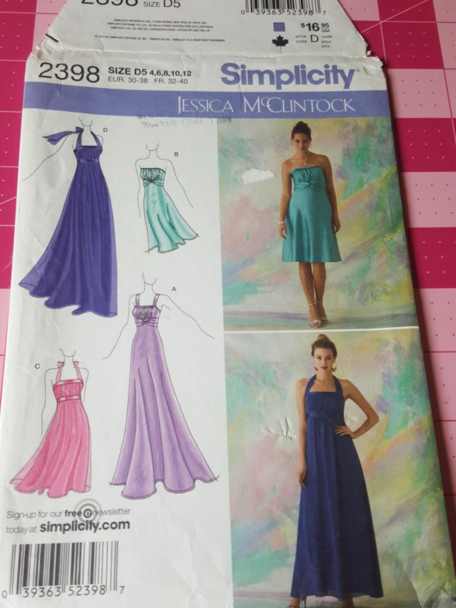 Simplicity Pattern 2398 Maxi or Knee Dress Empire Waist Size