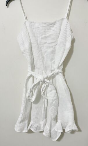 Women’s Ruffle Romper Size L NWT Mi Ami Francesca's White Gauze Ties At Waist