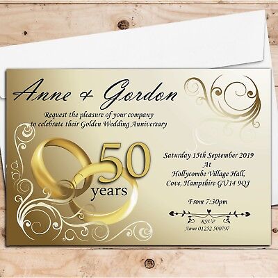 50 Personalised Golden 50th Wedding Anniversary Invitations 50th Wedding Anniversary Invitations
