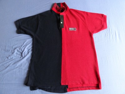 half red half blue shirt