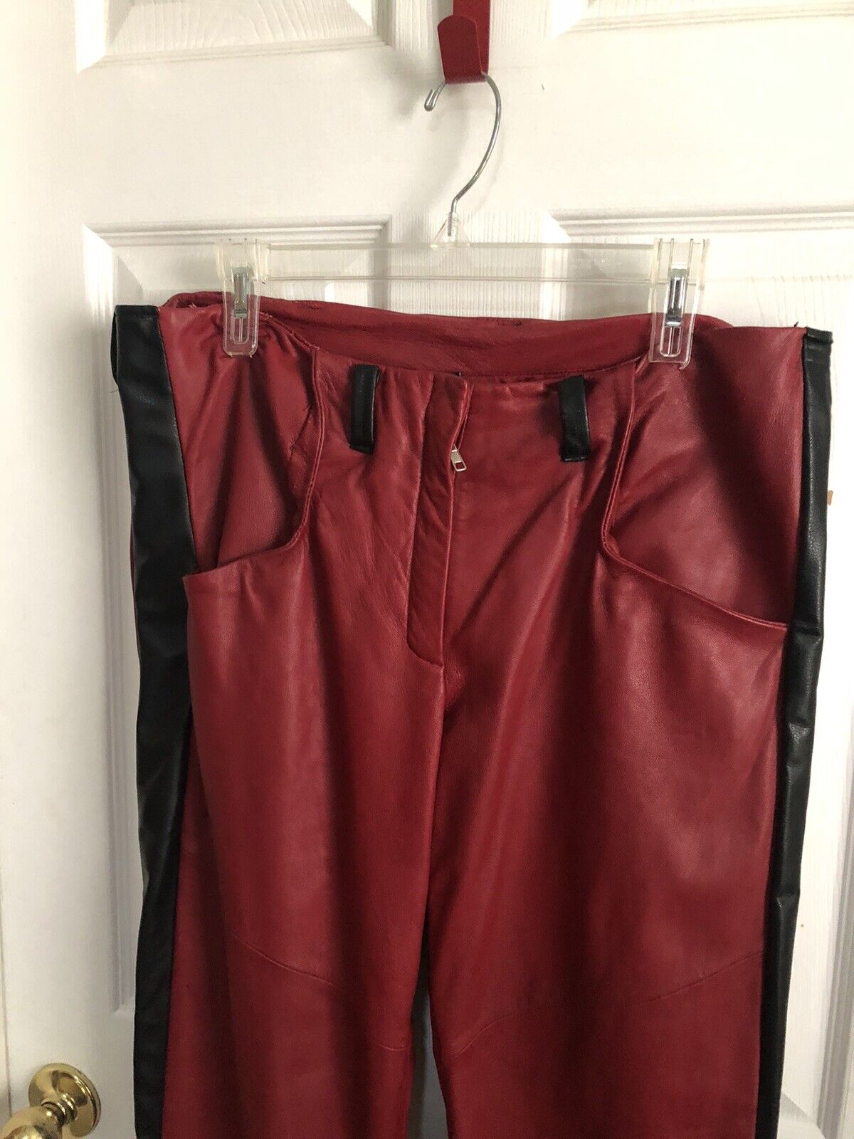 Wilson 100%Leather Women Red Black Wide Leg Zippe… - image 11