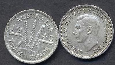 1943 AUSTRALIA 3 Pence (m) AG - Picture 1 of 1