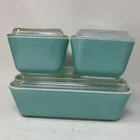 Vintage Pyrex Turquoise Refrigerator Dish Set Fridgies 501 (2), 502, 503 W/ Lids
