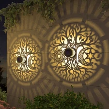 2-piece solar fence lights, tree theme | Waterproof patio step lights 