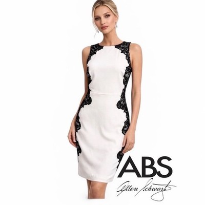 ABS by Allen Schwartz Shift Dress White with Black Lace Size 10
