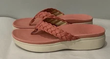 Vionic Kenji Womens Sz 9 Pink Braided Wedge Sandal Flip Flop Faux Leather / Read