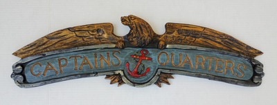 Carved Wood Nautical Eagle & Anchor CAPTIANS QUARTERS Wall Ships Sign 26''