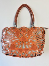Lantadeli Paris Orange Cut Out Tote Bag Large Handbag Canvas Lining