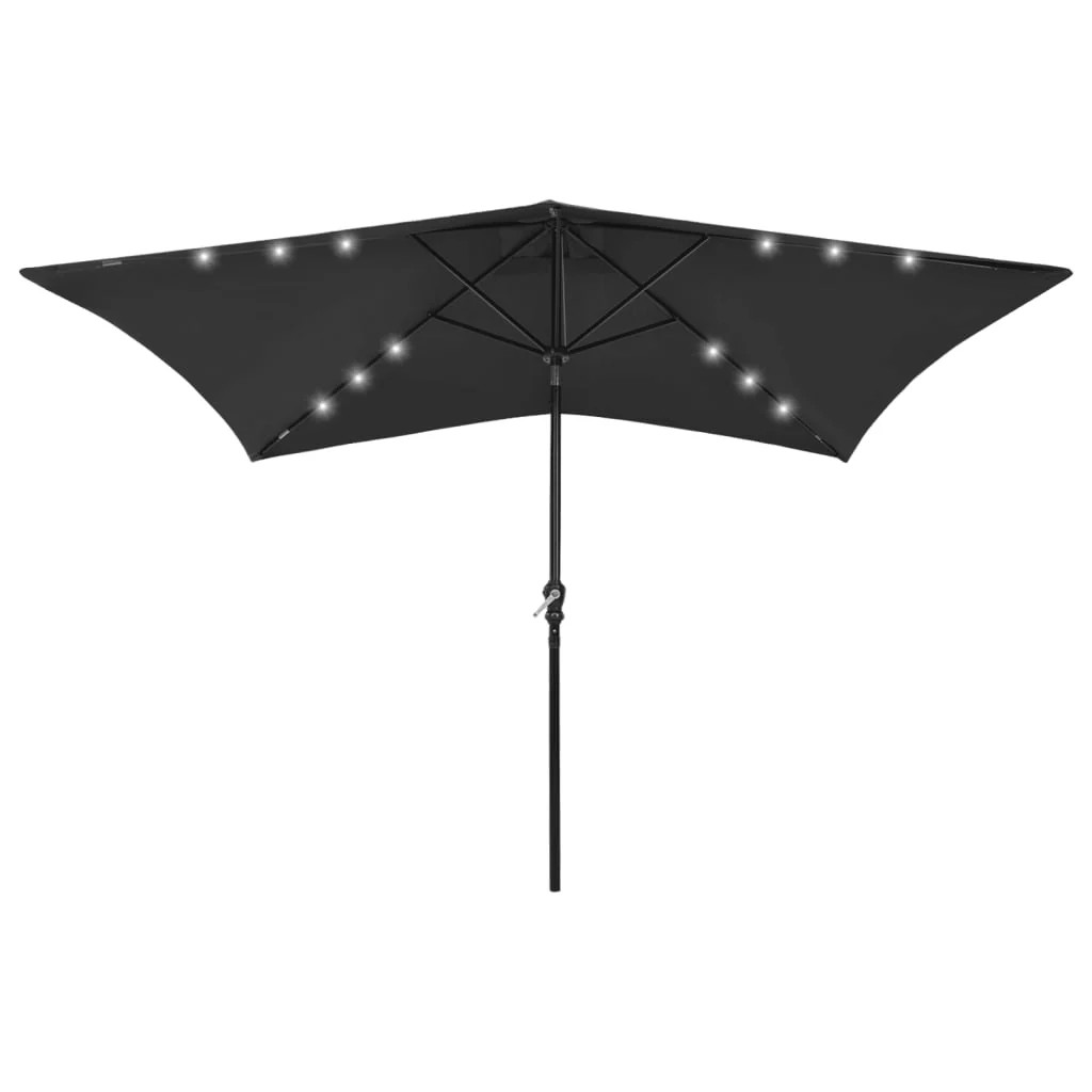 Parasol 2 x 3 m avec LED noir pour terrasse et repas nocturnes