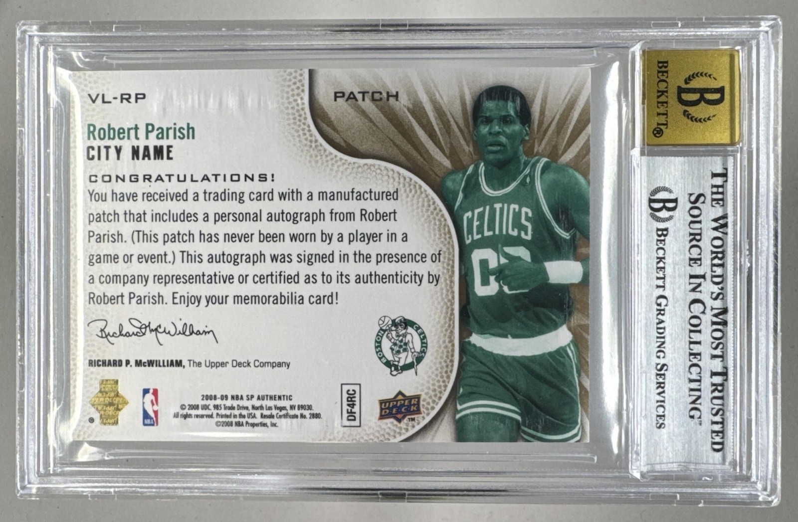 Robert Parish 2008 SP Authentic City Varsity Letters Patch Auto 1/1 BGS 8.5/10 view 2