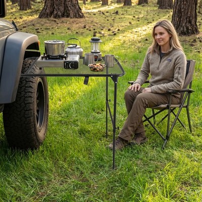 Vehicle Tire Mounted Camping Table Adjustable Height Folding Table Carbon Steel