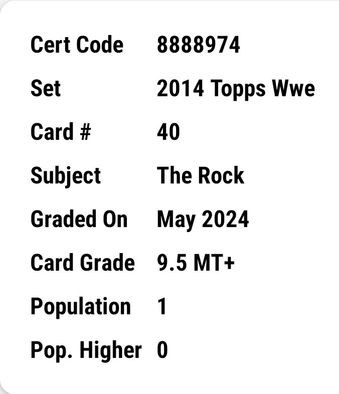 👀 WWE Dwayne "The ROCK" Johnson SGC 9.5 2014 Topps #40 POP 1 🔥 Mint+ view 3