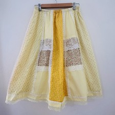 Vintage Cherokee Patchwork Praire Skirt Lace Trim Cottagecore Yellow Floral