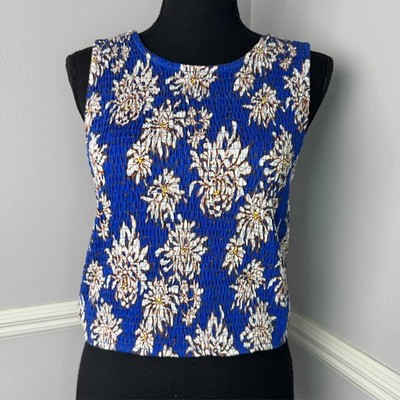 ME + EM 10 Blue Dahlia Summer Boho Smock Top Ribbed Textured Cross Sexy Back