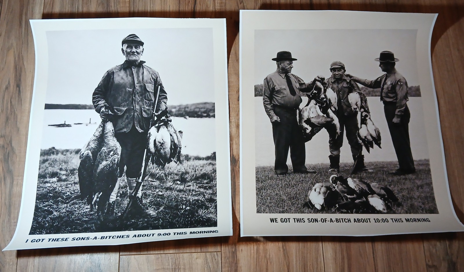 Vintage Duck Hunting Photo Print Set Funny Caught These Son A Bitches Wall Art..