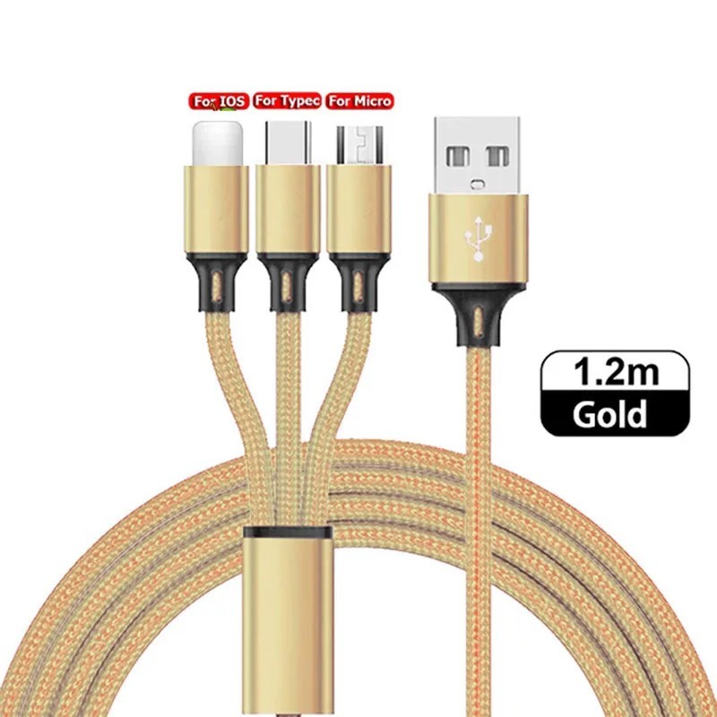 HeavyDuty 3 in 1 Multi USB Charger Charging Cable For Type-C iPhone USB ...